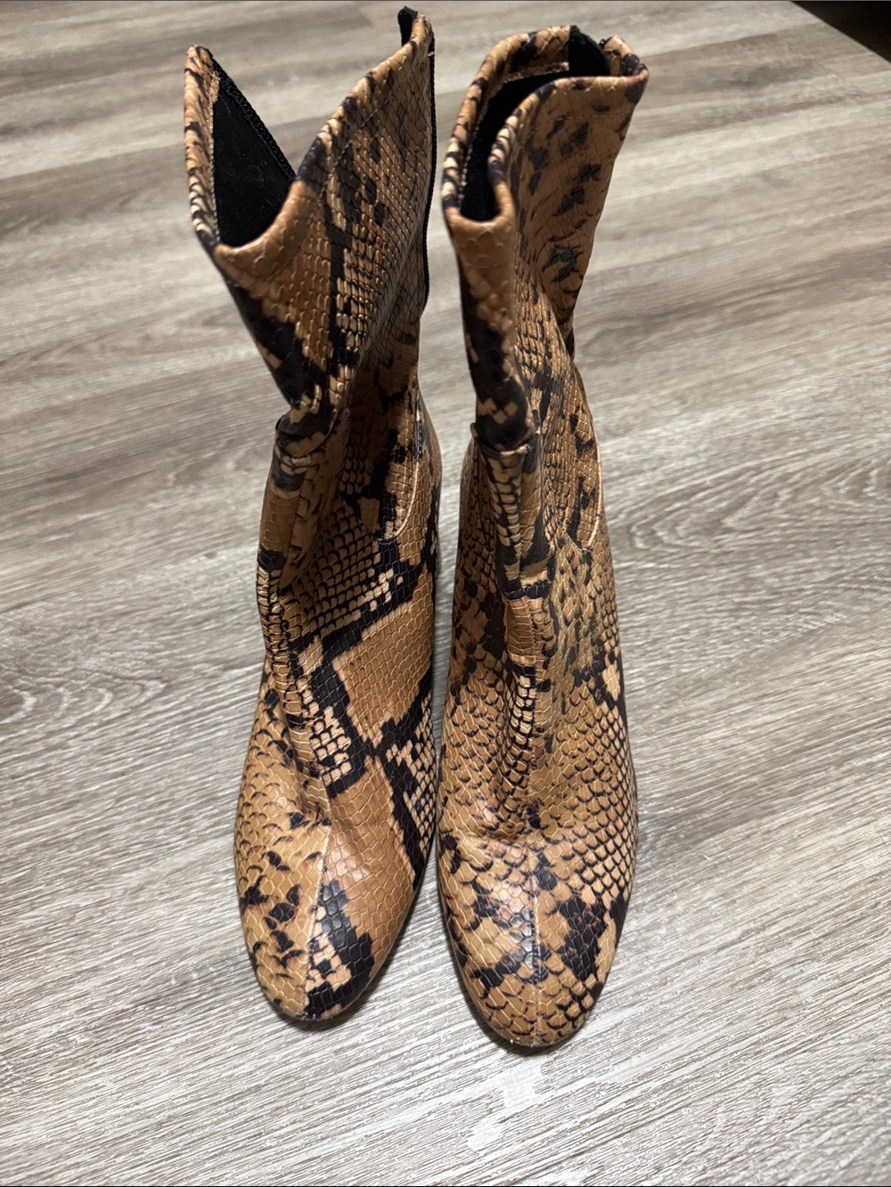 Tan Snake-Print Women's Ankle Boots
